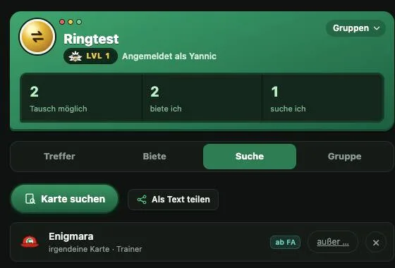 Suchliste mit einer allgemeinen Suche und dem Knopf „außer …“